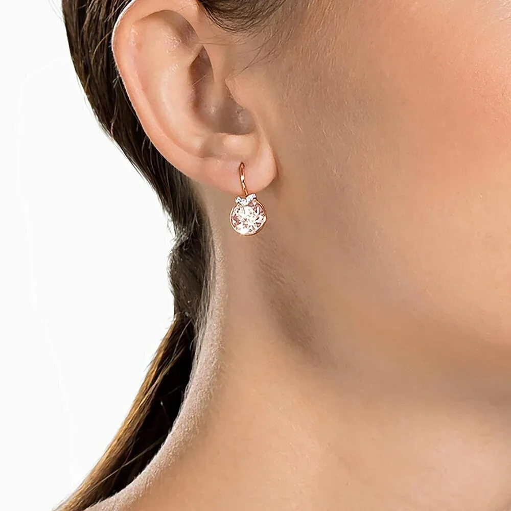 Crystal Hoop Earrings Womens Rose Gold Pink Clear Pavillion Jewelry